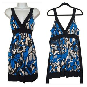 FAITH 21 Royal Blue White Black Floral Print Sleeveless Stretchy Mini Dress XL